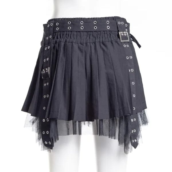 Women's Punk Eyelet Buckled Pleated Skirt - Image 3