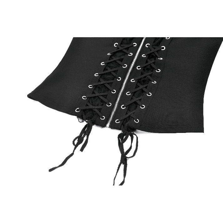 Women's Punk Eyelet Distressed Lace-up Zip Tank Top - Image 15