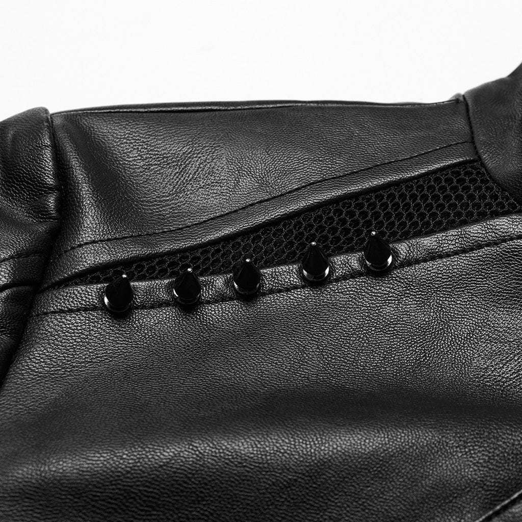 Women's Punk Eyelet Mesh Faux Leather Short Jacket - Image 8