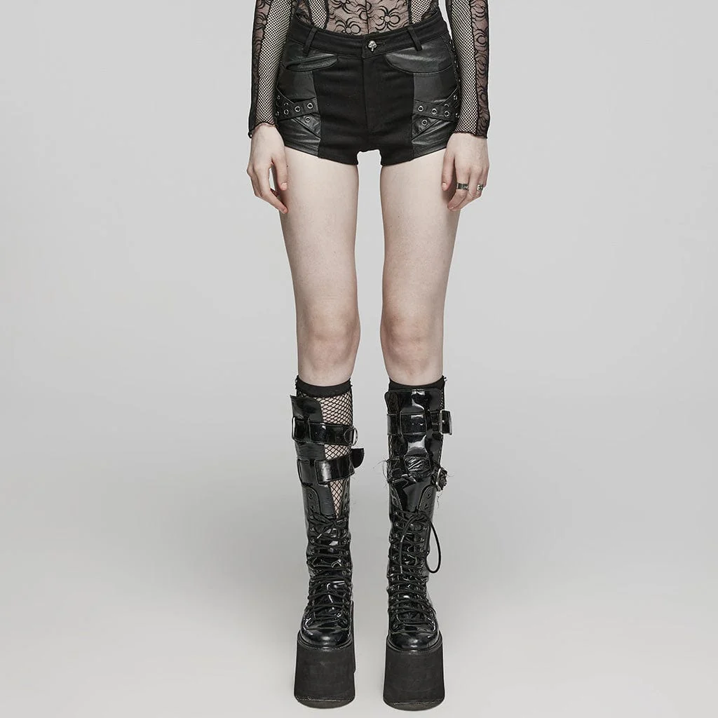 Women's Punk Eyelet Mesh Ring Shorts