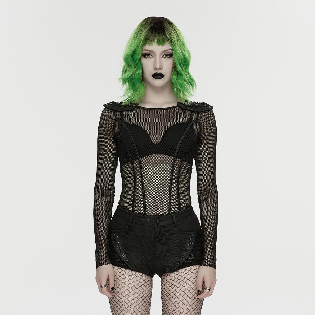 Women's Punk Eyelet Ripped Low Waist Shorts