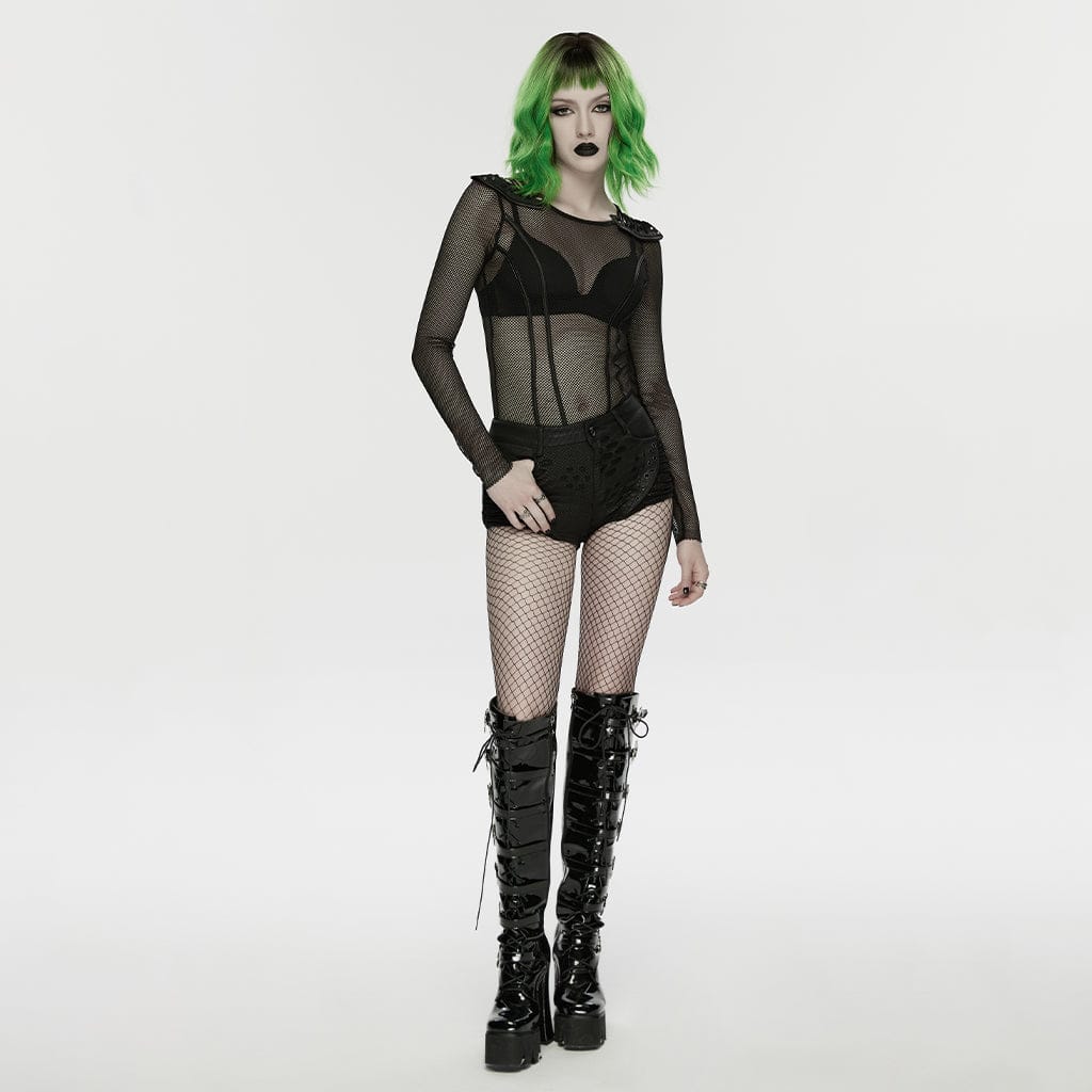 Women's Punk Eyelet Ripped Low Waist Shorts - Image 4