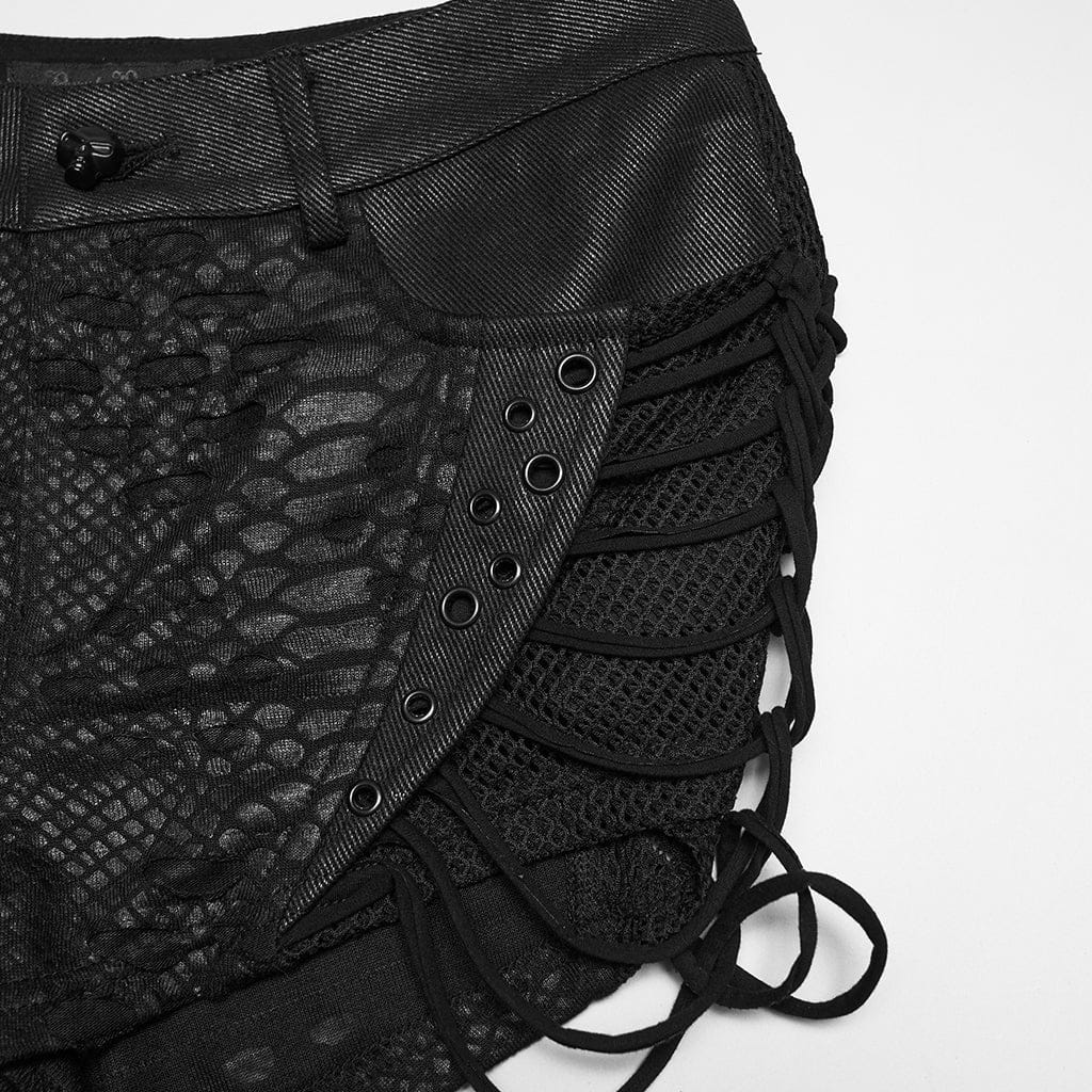 Women's Punk Eyelet Ripped Low Waist Shorts - Image 6