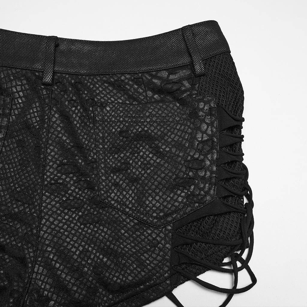 Women's Punk Eyelet Ripped Low Waist Shorts - Image 9