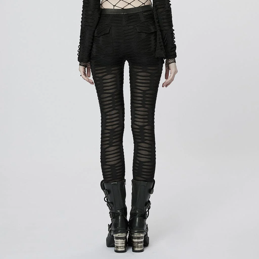 Women's Punk Eyelet Ripped Sheer Leggings - Image 3