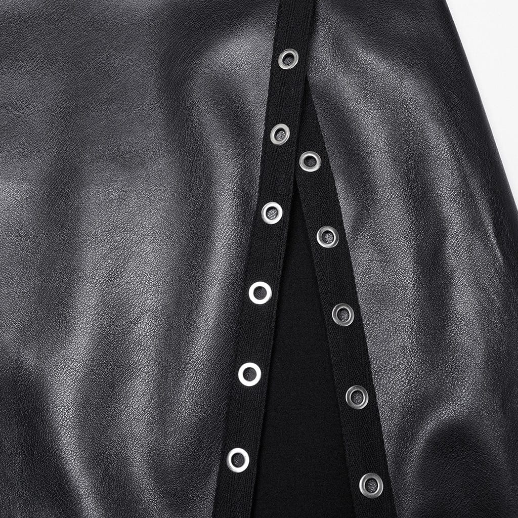 Women's Punk Eyelet Split Faux Leather Skirt - Image 9