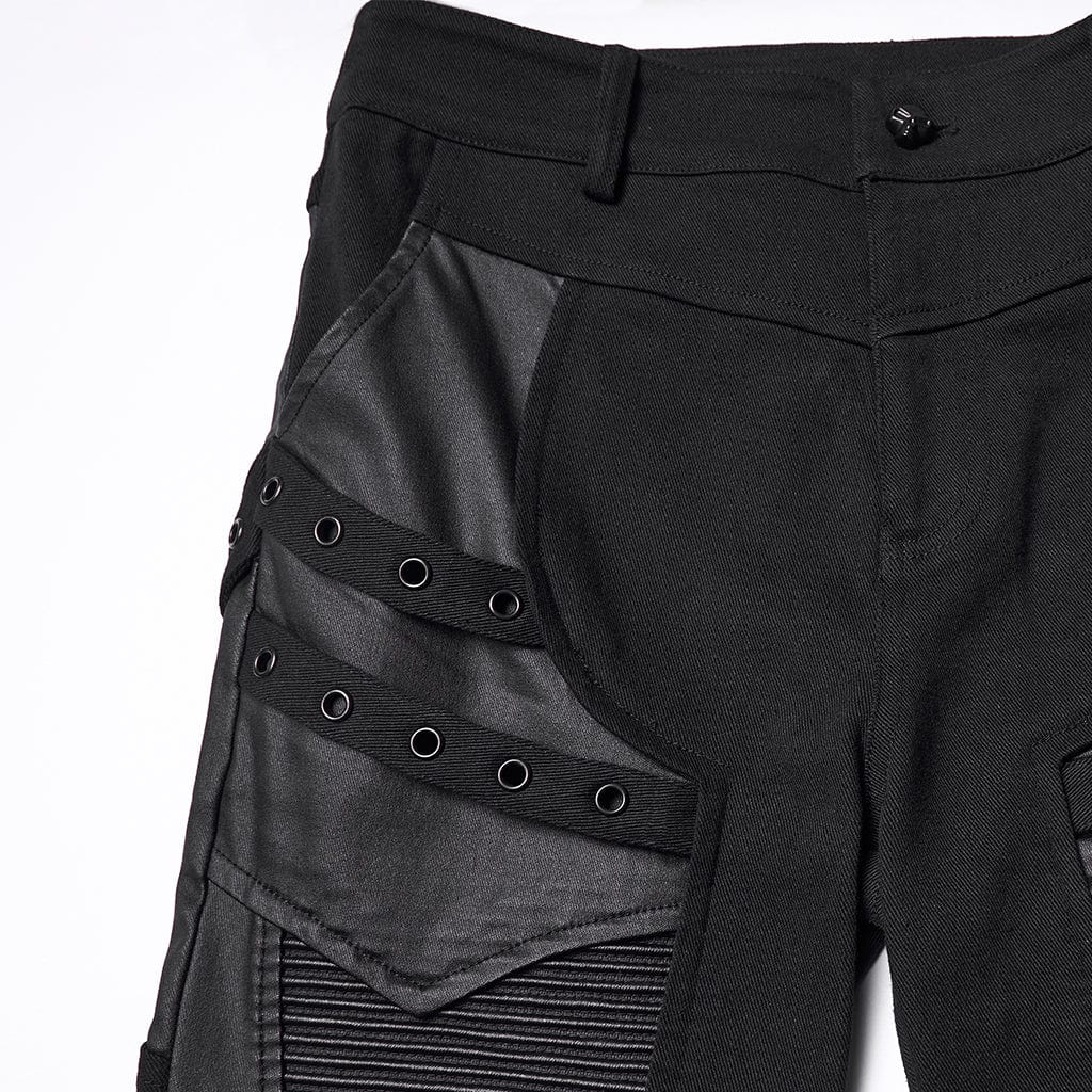 Women's Punk Eyelet Strap Faux Leather Splice Pants - Image 6