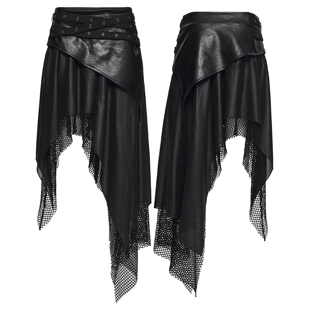 Women's Punk Eyelet Strap Irregular Wasteland Skirt - Image 5