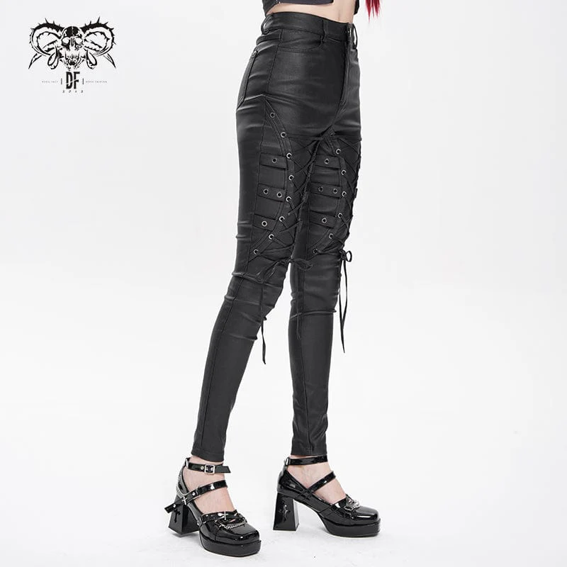 Women's Punk Eyelet Strap Lace-up Pants - Image 3