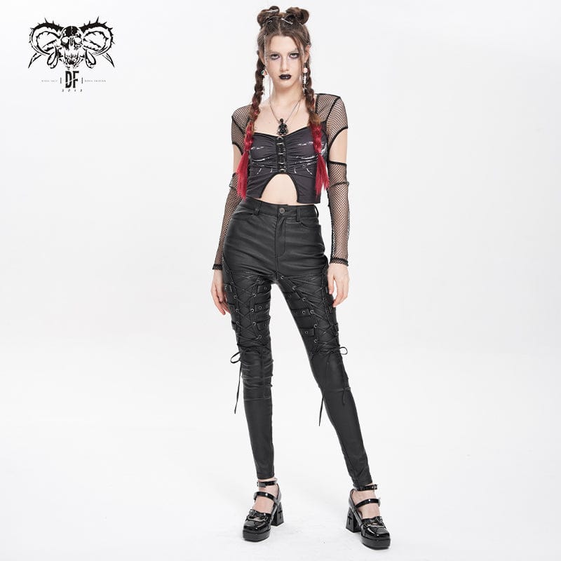 Women's Punk Eyelet Strap Lace-up Pants - Image 5