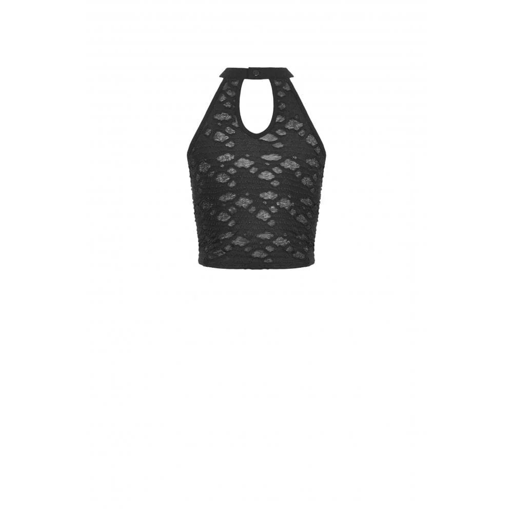 Women's Punk Eyelet Strap Ripped Tank Top - Image 11