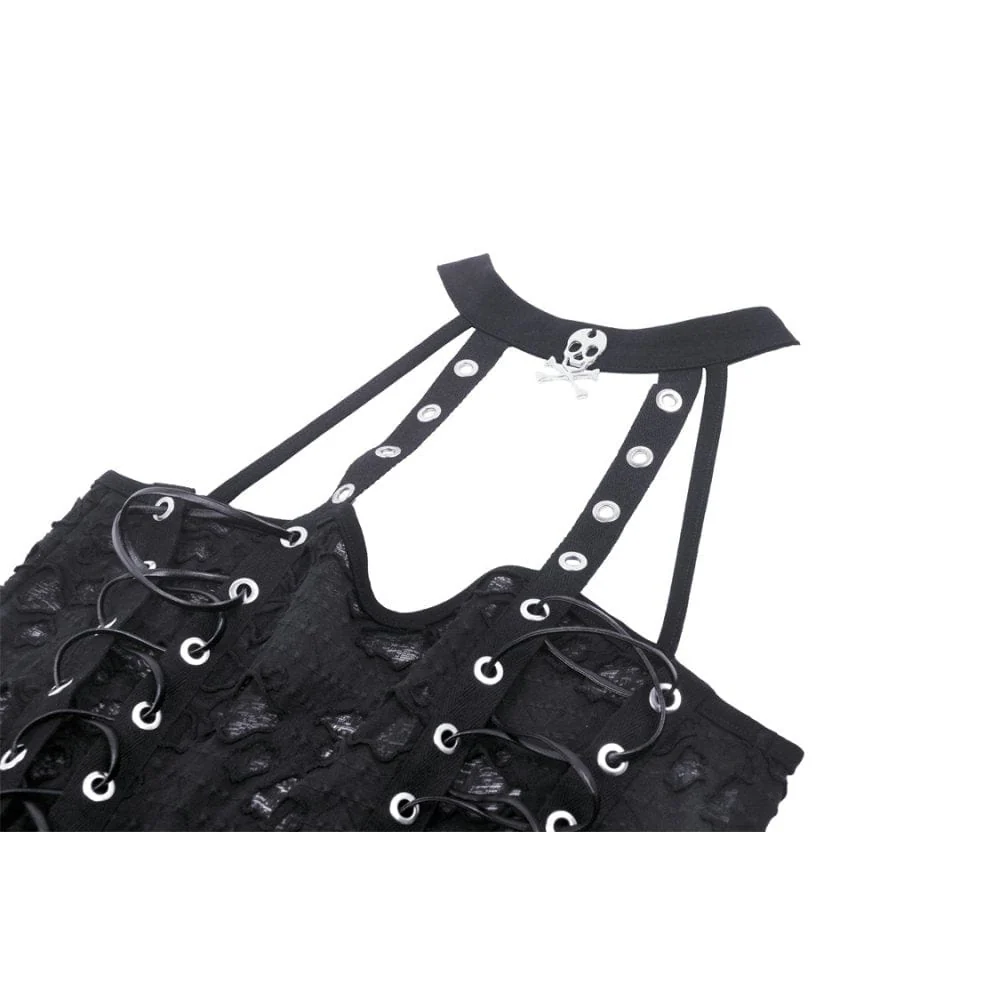 Women's Punk Eyelet Strap Ripped Tank Top - Image 12