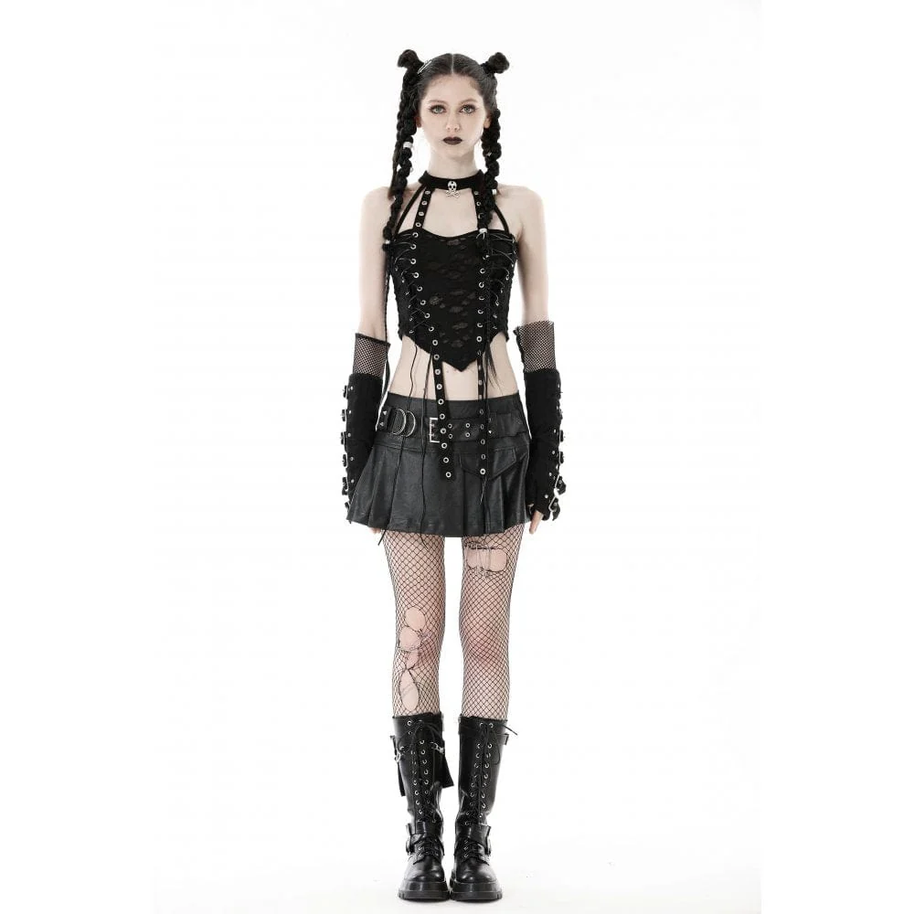 Women's Punk Eyelet Strap Ripped Tank Top - Image 3
