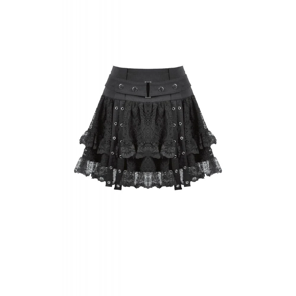 Women's Punk Eyelet Strap Wide-Waistband Skirt - Image 12