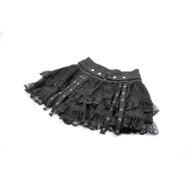 Women's Punk Eyelet Strap Wide-Waistband Skirt - Image 14