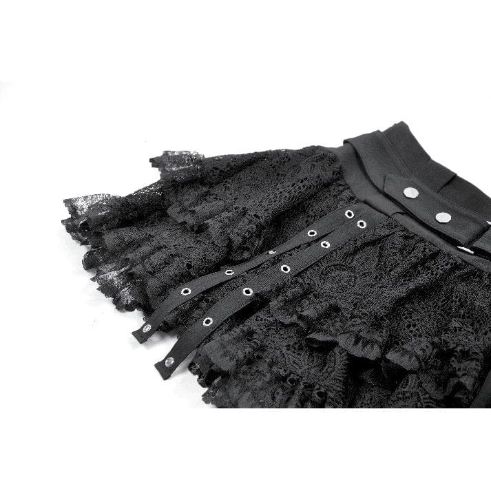 Women's Punk Eyelet Strap Wide-Waistband Skirt - Image 16