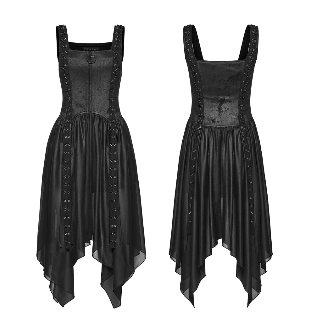 Women's Punk Eyelet Strap Zip Slip Dress Graduation Dress - Image 5