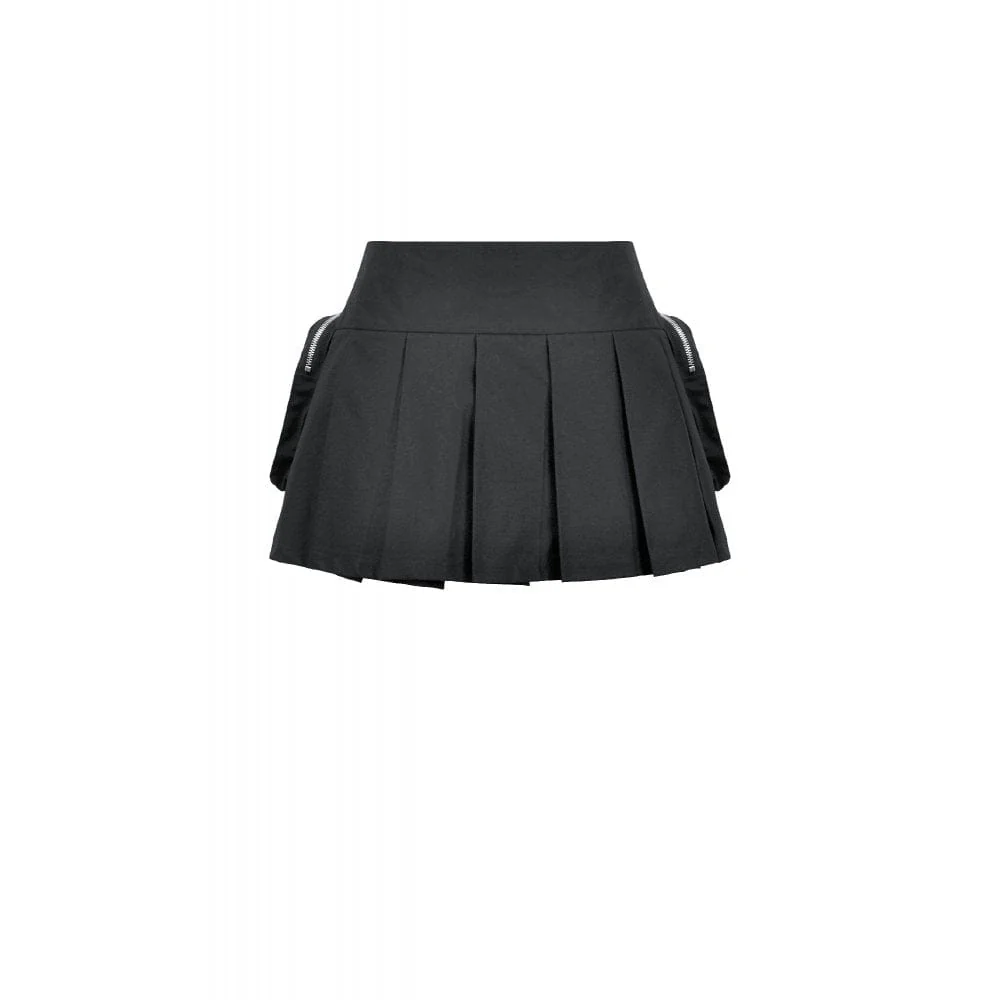 Women's Punk Eyelet Strappy Big Pocket Pleated Skirt - Image 10