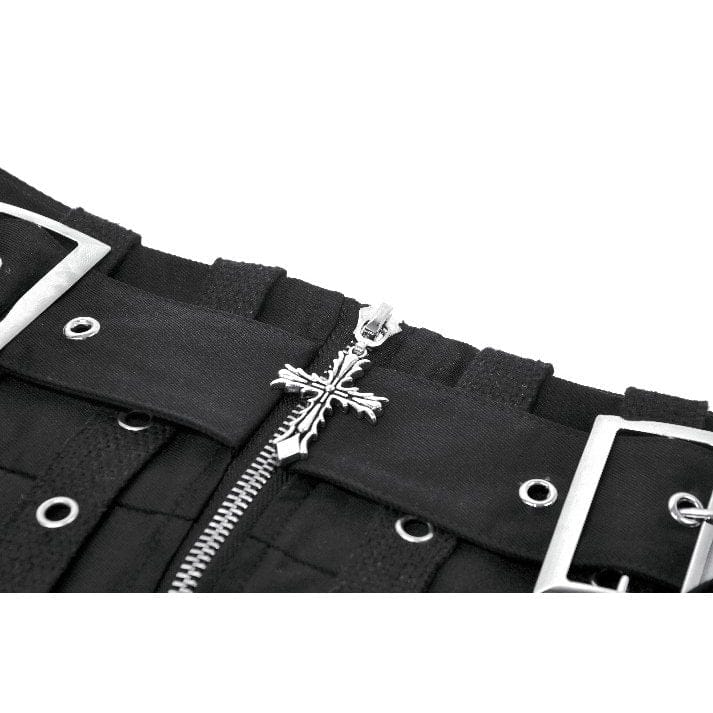 Women's Punk Eyelet Strappy Big Pocket Pleated Skirt - Image 11