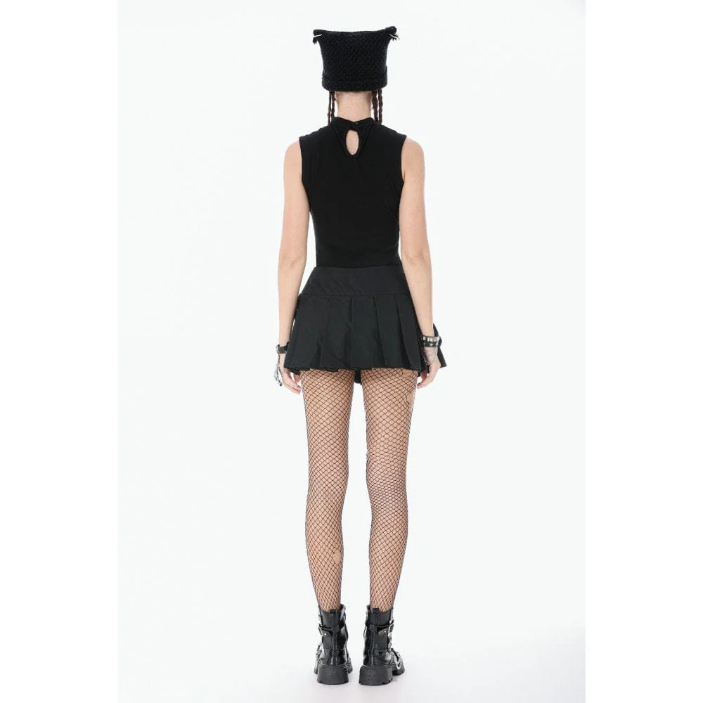 Women's Punk Eyelet Strappy Big Pocket Pleated Skirt - Image 8
