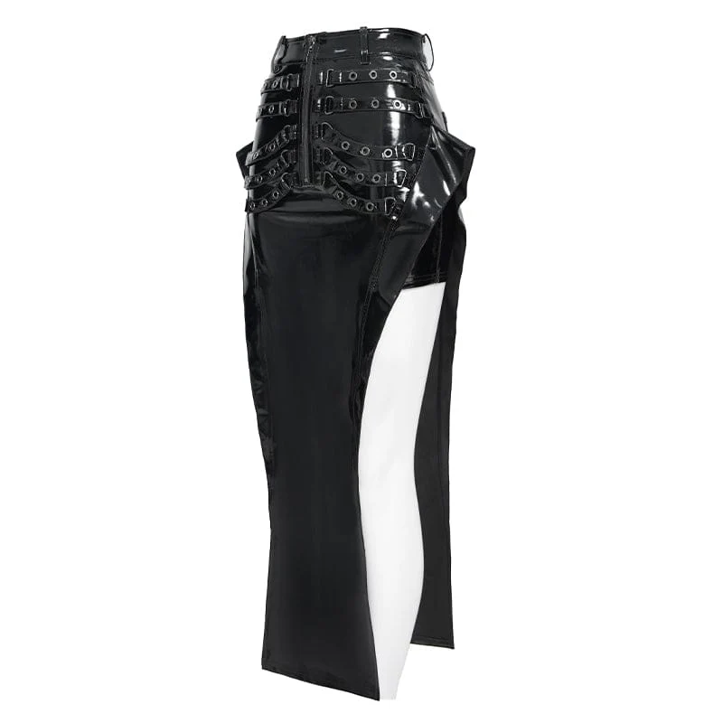 Women's Punk Eyelet Straps Zip Long Skirt - Image 8