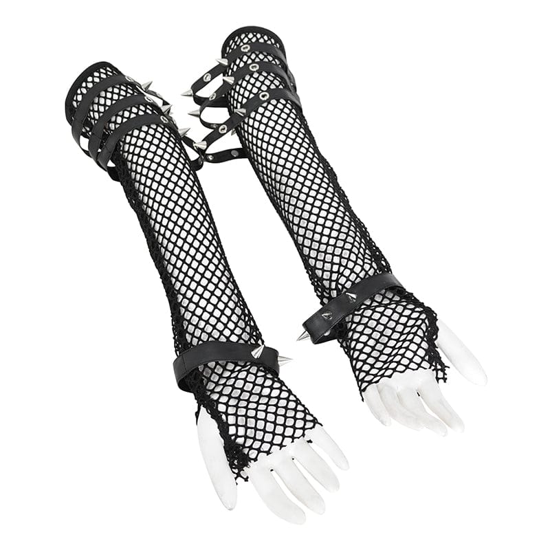 Women's Punk Eyelet Studded Mesh Arm Sleeves - Image 6