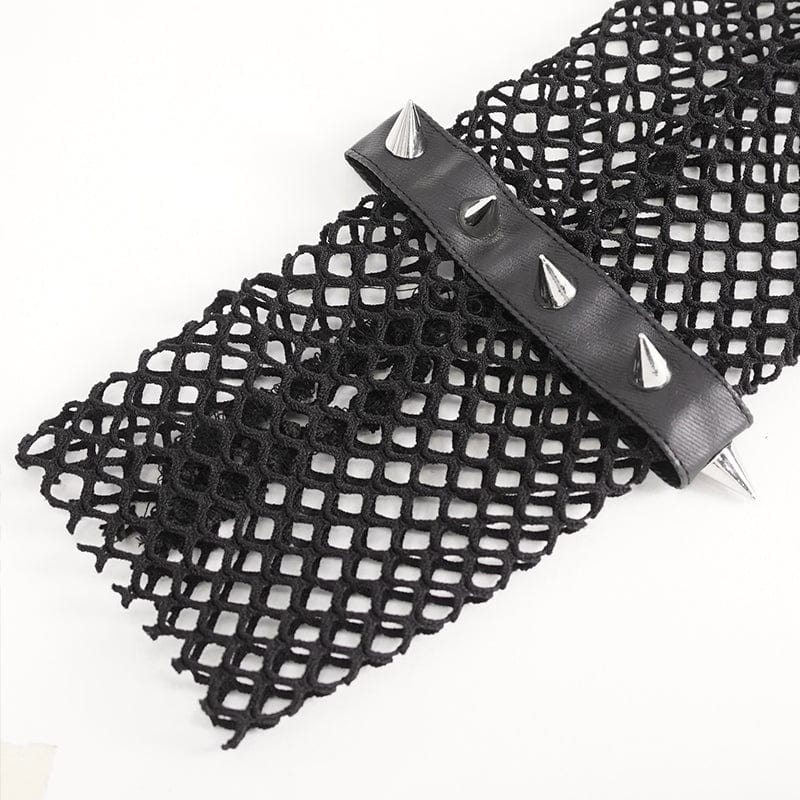 Women's Punk Eyelet Studded Mesh Arm Sleeves - Image 8