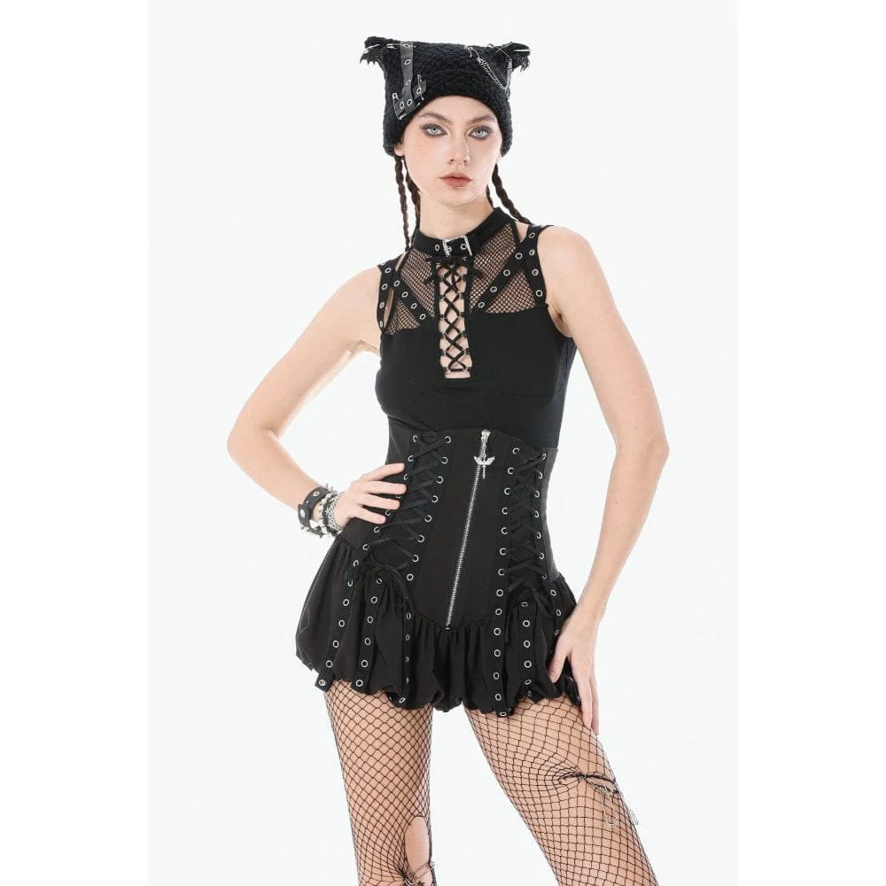 Women's Punk Eyelet Zip Balloon Shorts - Image 4