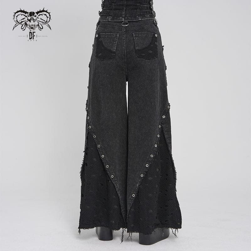 Women's Punk Eyelets Layered Ripped Pants - Image 4