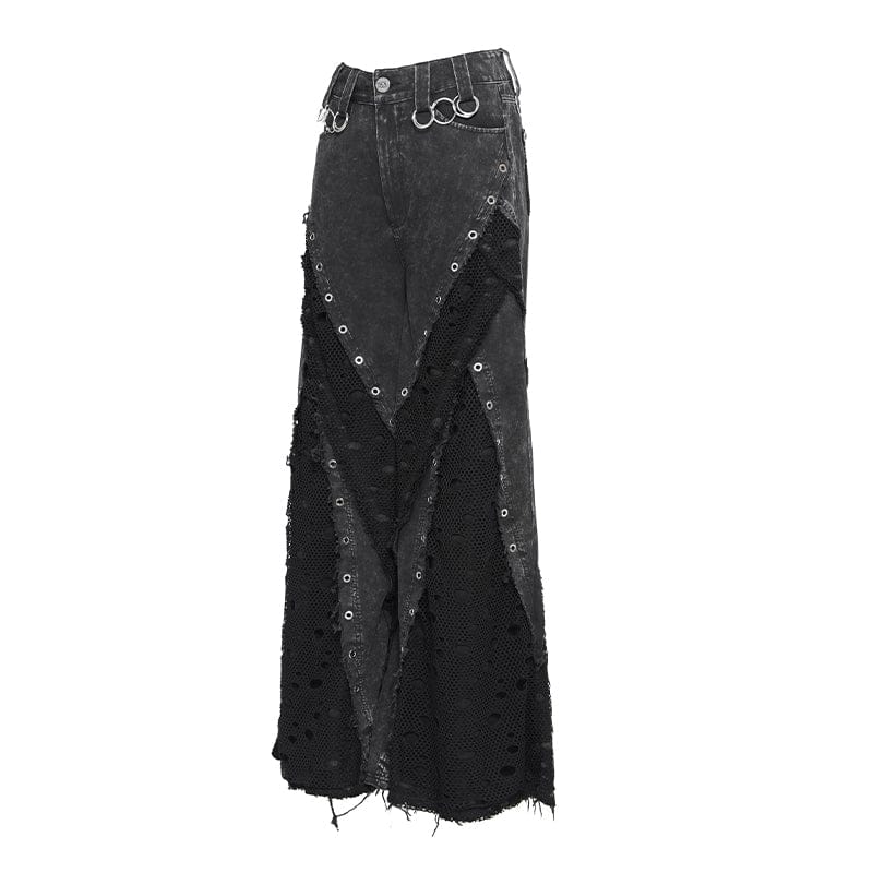 Women's Punk Eyelets Layered Ripped Pants - Image 8