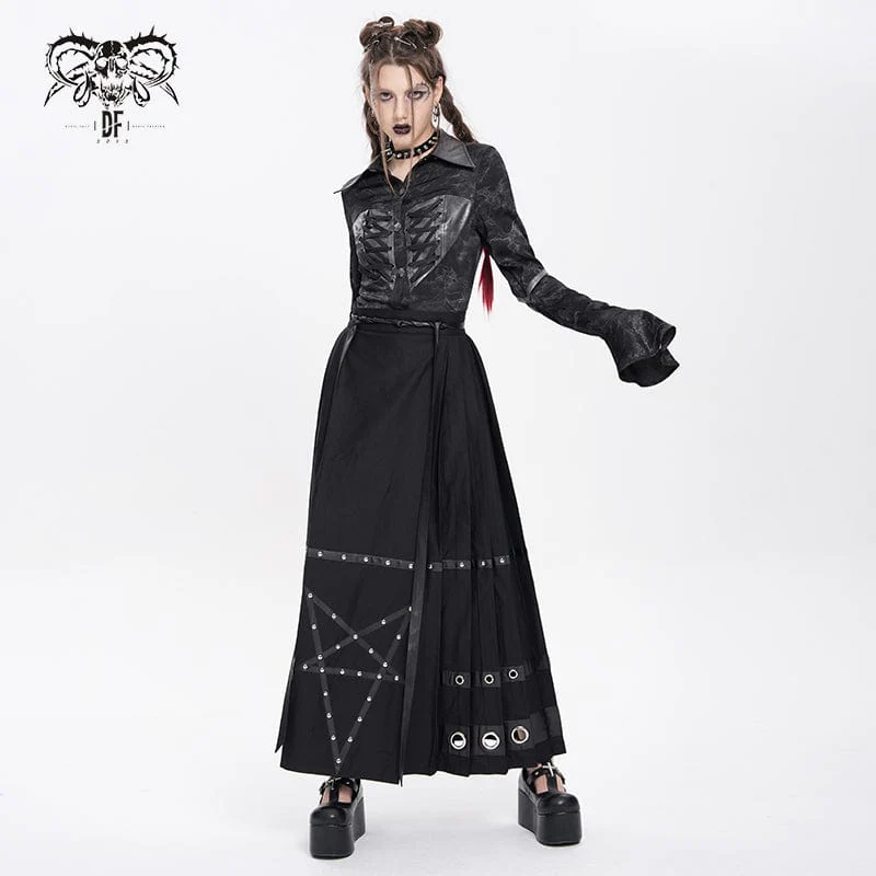 Women's Punk Eyelets Rivets Pentacle Horse-face Skirt - Image 6