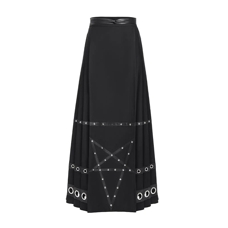 Women's Punk Eyelets Rivets Pentacle Horse-face Skirt - Image 7