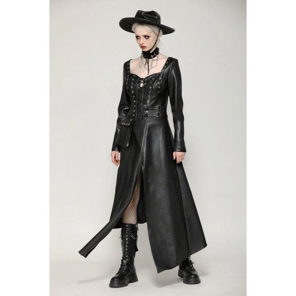 Women's Punk Eyelets Side Slit Irregular Hem Dress - Image 5