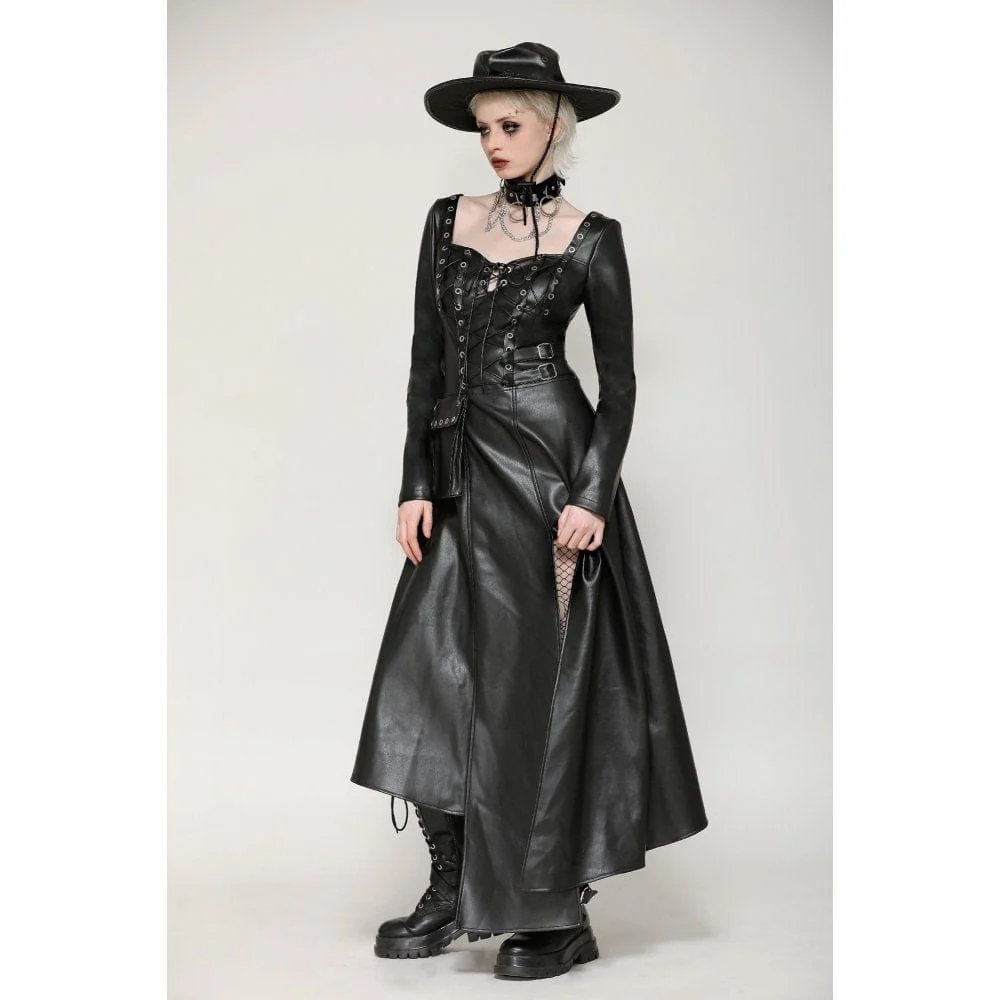 Women's Punk Eyelets Side Slit Irregular Hem Dress - Image 6