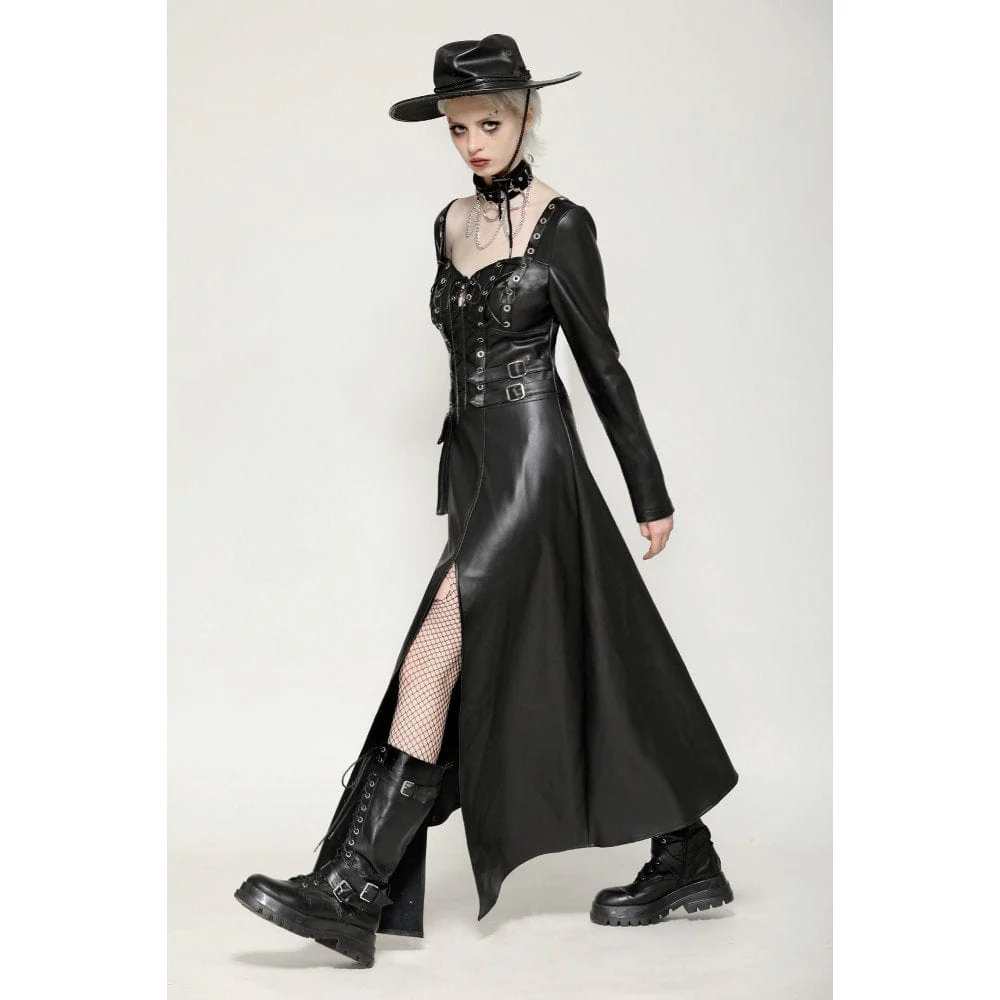 Women's Punk Eyelets Side Slit Irregular Hem Dress - Image 8