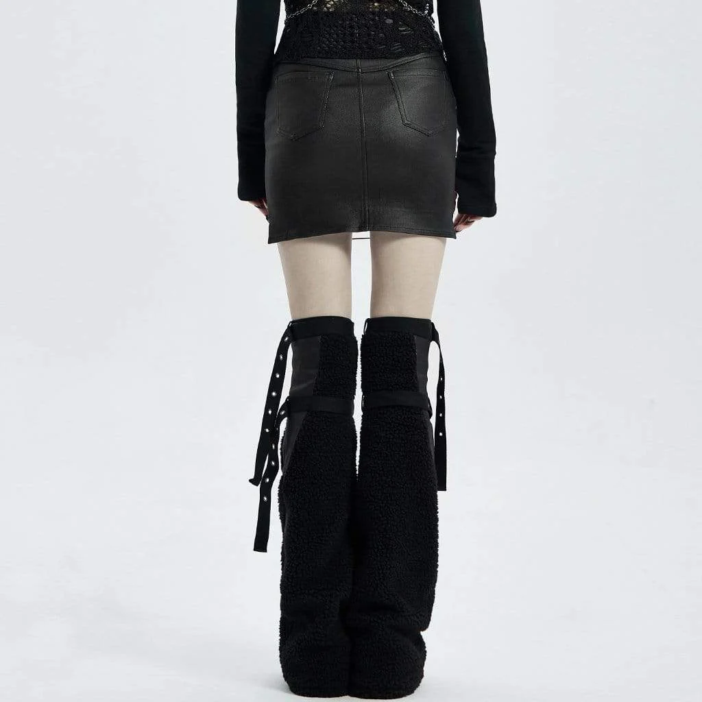 Women's Punk Faux Leather Grommet String Wrapped Skirts - Image 3