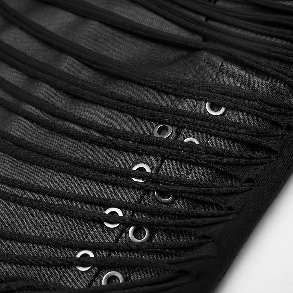 Women's Punk Faux Leather Grommet String Wrapped Skirts - Image 6