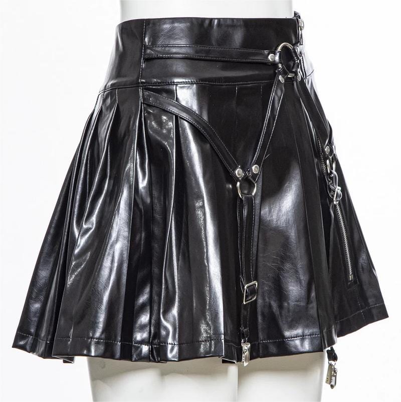 Women's Punk Faux Leather Pleated Skirt - Image 9