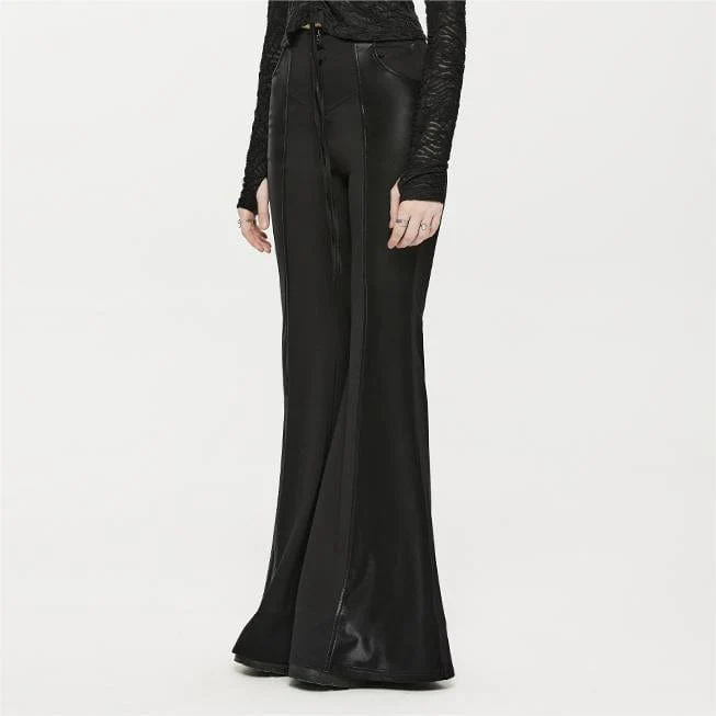 Women's Punk Faux Leather Splice Flared Pants - Image 3