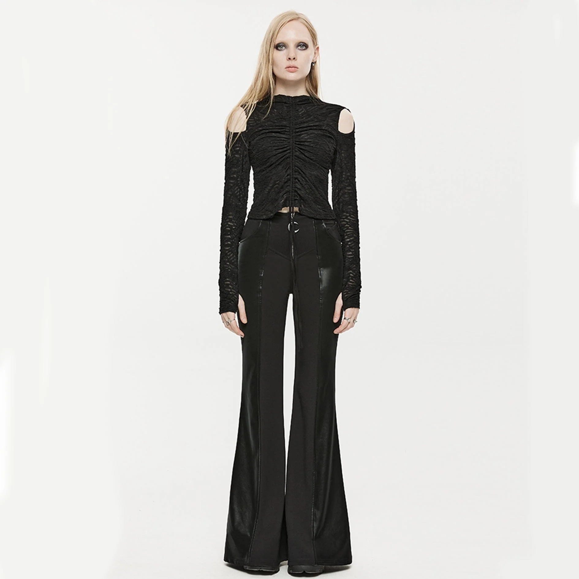 Women's Punk Faux Leather Splice Flared Pants - Image 5