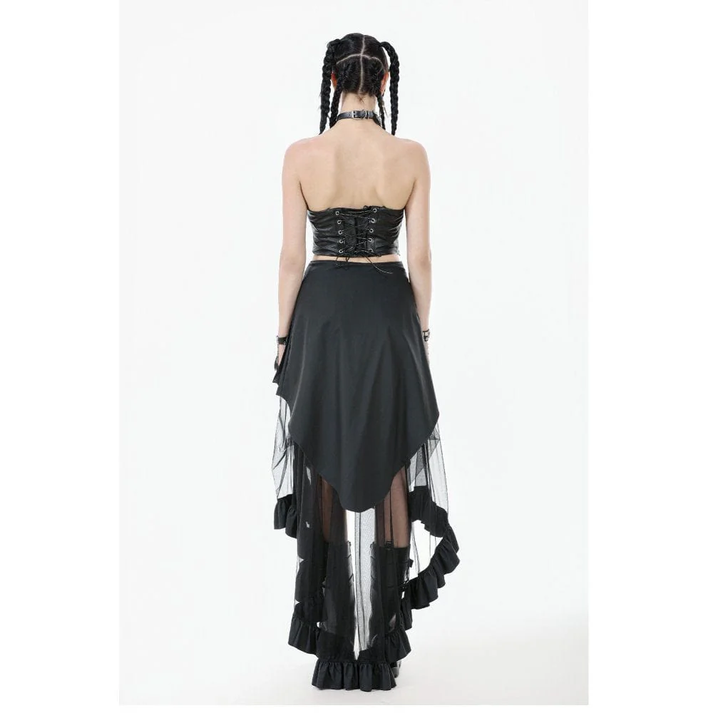 Women's Punk Faux Leather Straps Multilayered High/low Mesh Skirt - Image 13