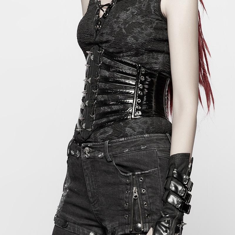 Women's Punk Faux Leather Strips Underbust Corsets Wide Girdles - Image 3