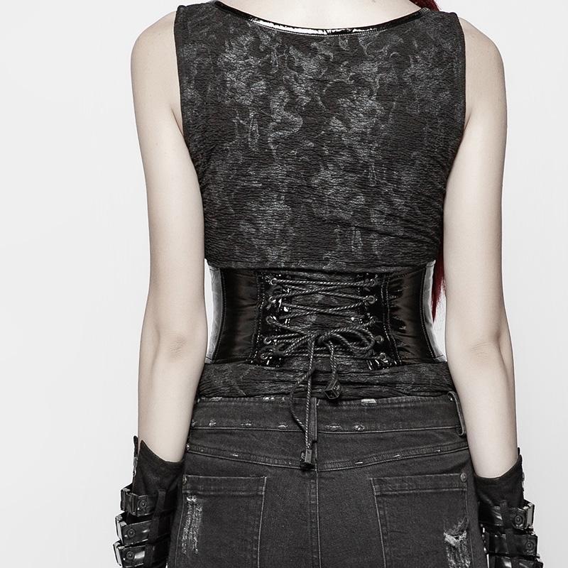 Women's Punk Faux Leather Strips Underbust Corsets Wide Girdles - Image 4
