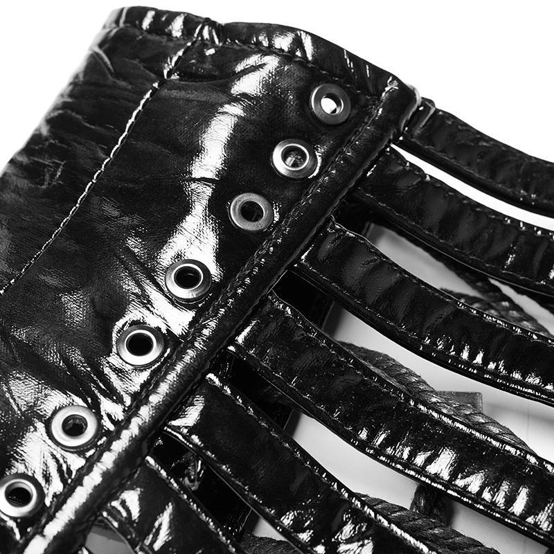 Women's Punk Faux Leather Strips Underbust Corsets Wide Girdles - Image 7