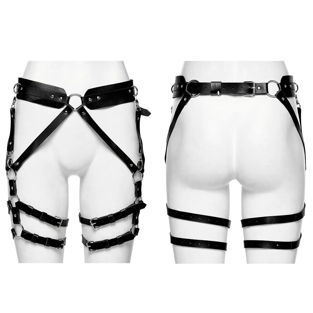 Women's Punk Faux Leather Waist and Leg Harness - Image 9