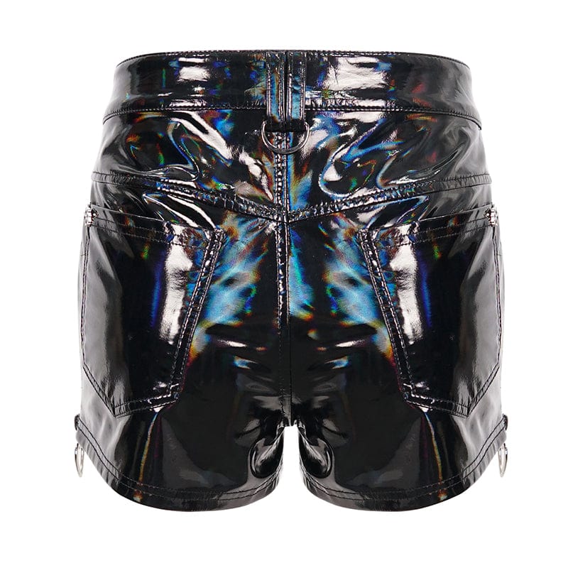 Women's Punk Faux Patent Leather Star Zipper Shorts - Image 9