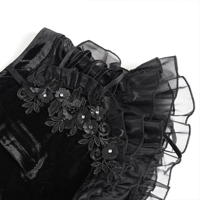 Women's Punk Floral Mesh Ruffled Lace-up Shorts - Image 10