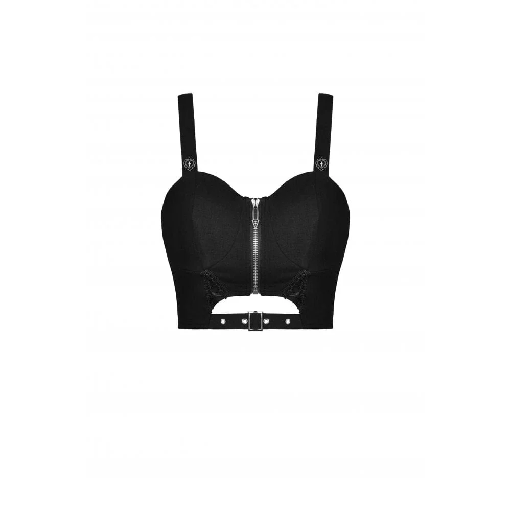 Women's Punk Front Zip Cutout Bustier - Image 7