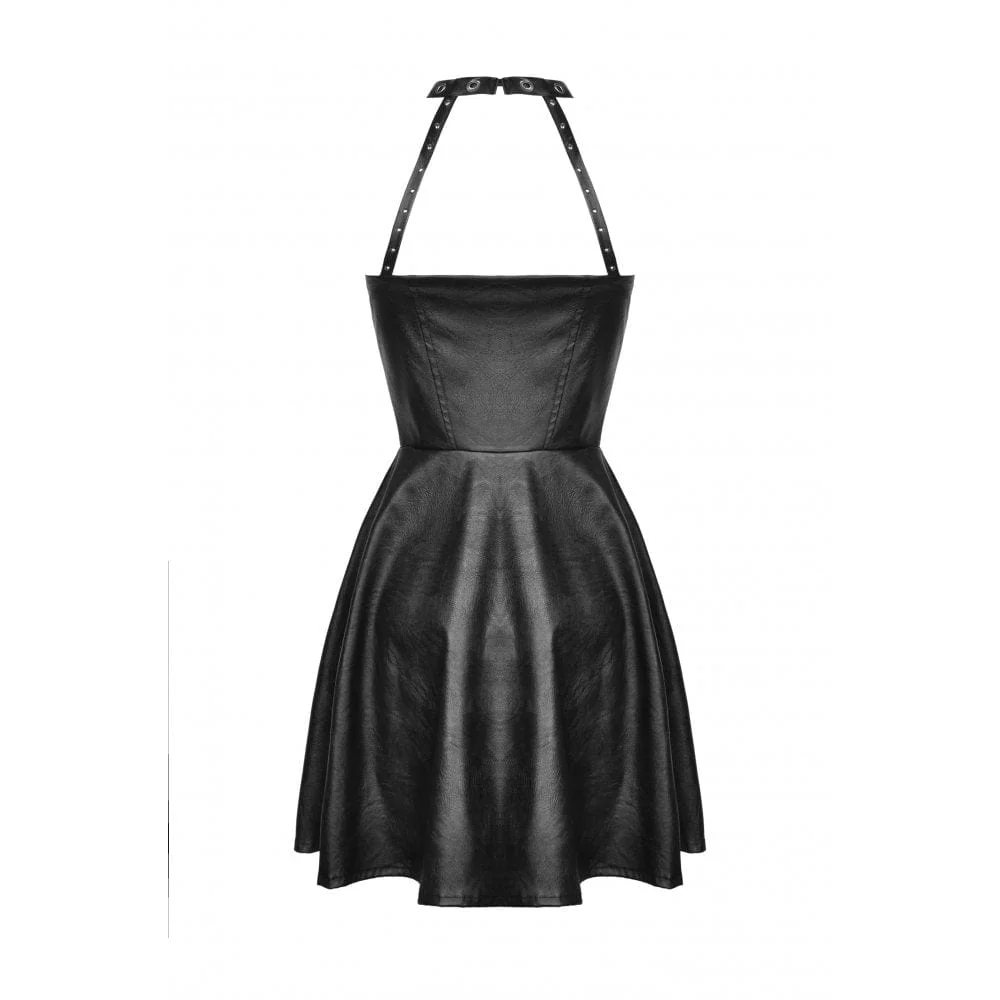 Women's Punk Front Zip Halterneck Faux Leather Dress - Image 6