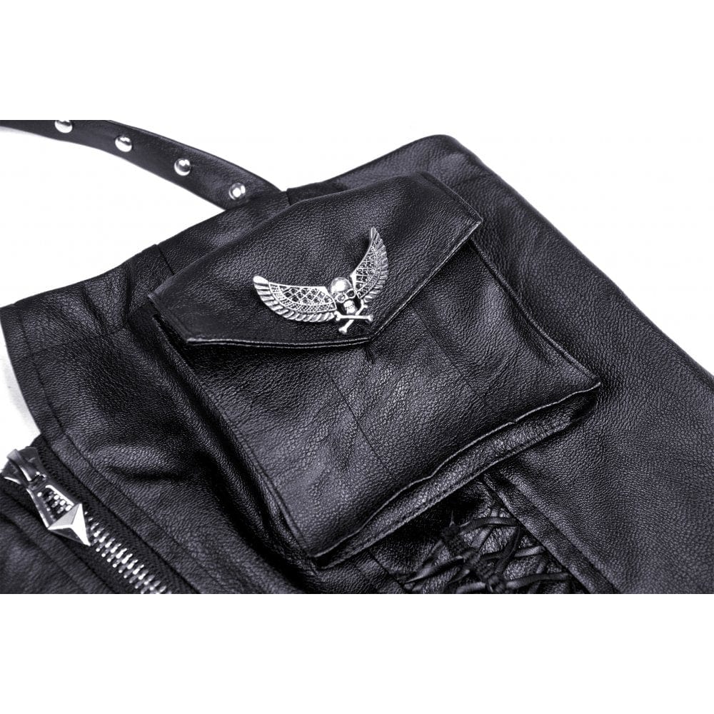 Women's Punk Front Zip Halterneck Faux Leather Dress - Image 9